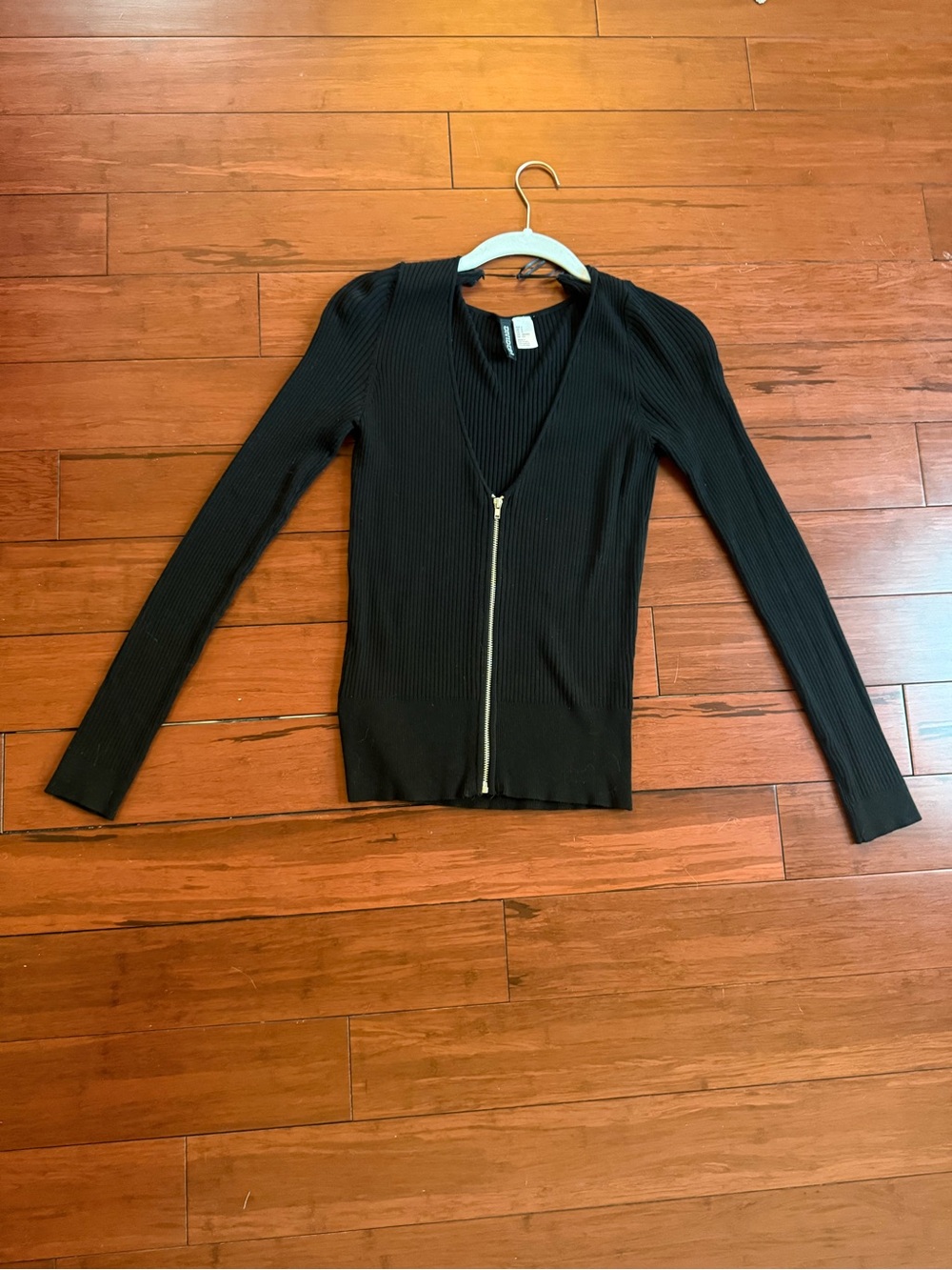 H&M Black Ribbed Zip-Up Long Sleeve Top